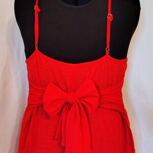 Kona Sol Red Midi Spaghetti-Strap A-Line Dress